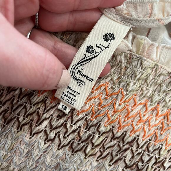 Anthropologie Floreat Cottagecore Smocked Puff Sleeve Cotton Blouse Size 12 - Picture 7 of 12